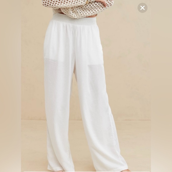 Aerie Women's Wide-Leg Pants XL White Elastic Waist Summer linen Pants - Picture 1 of 8